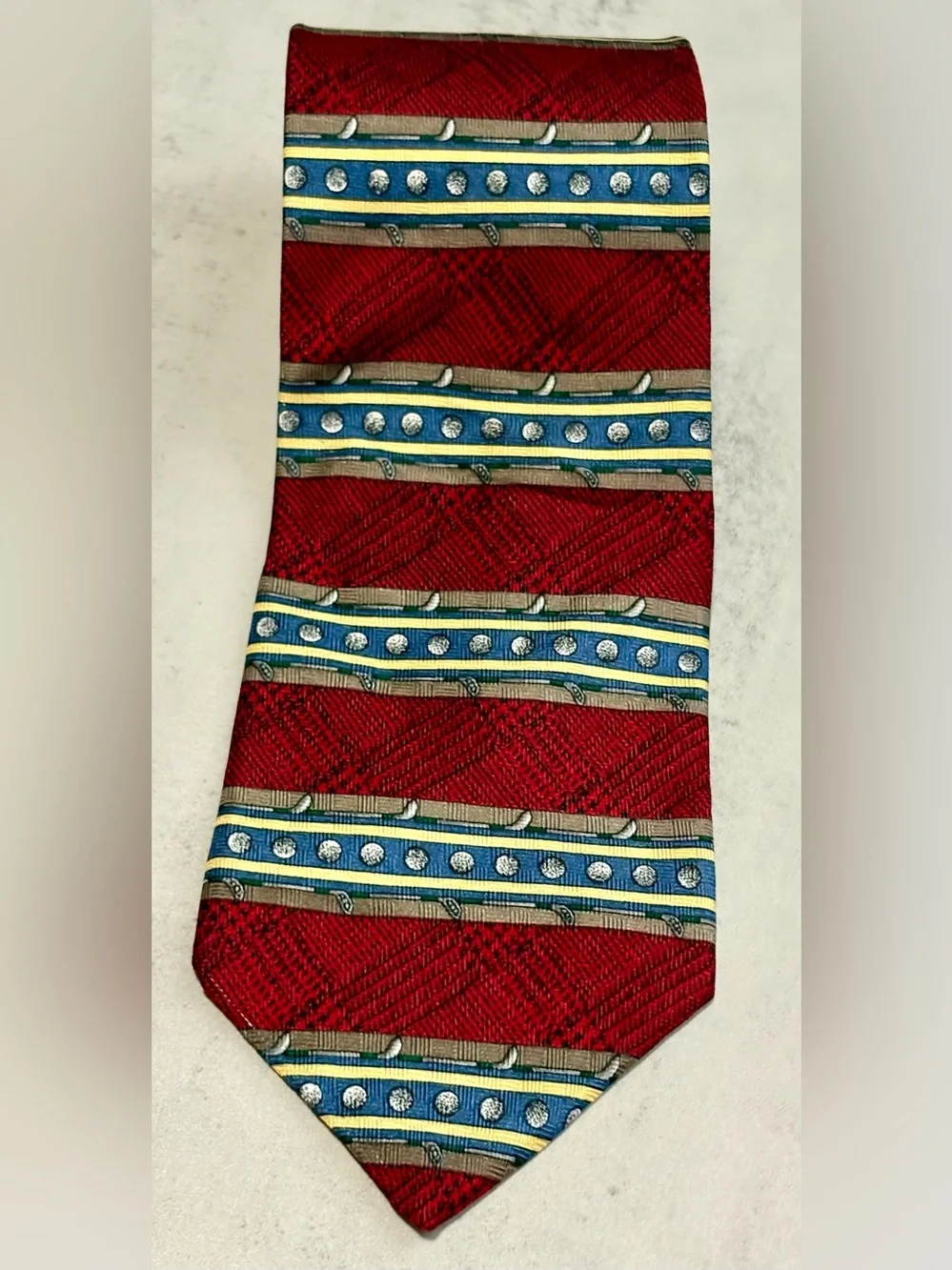 Vintage Payne Stewart Golf Tie 100% Silk Made in USA Red Novelty Necktie